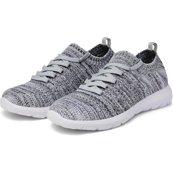 Women White-Grey Running Breathable Knitting flexible Mesh Sports Shoes Sneakers - Picture 2 of 6